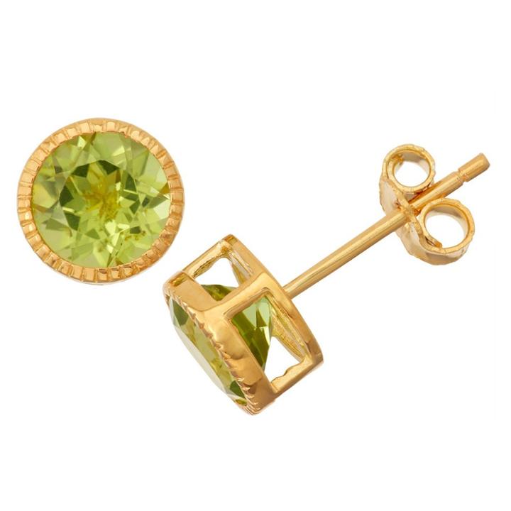 1 2/3 Tcw Tiara Gold Over Silver 6mm Bezel-set Peridot Stud Earrings, Women's