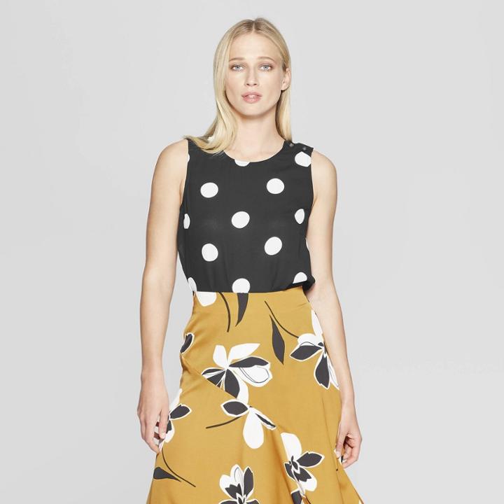 Women's Polka Dot Button Detail Sleeveless Tank Top - Who What Wear Black/white