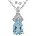 Target Women's Silver Plated Pendant Necklace With Pear Topaz Earring - Silver/blue