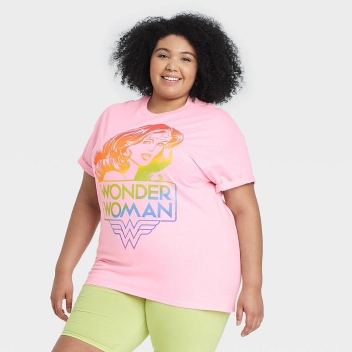 Pride Gender Inclusive Adult Extended Size Wonder Woman Short Sleeve T-shirt - Pink