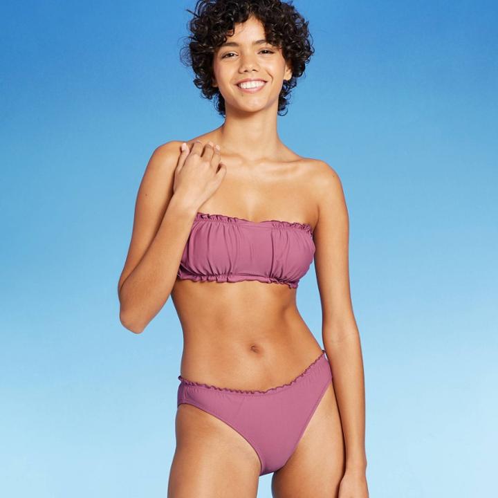 Juniors' Ruffle Edge Bandeau Bikini Top - Xhilaration Dusty Purple