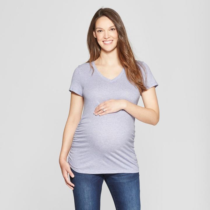 Maternity Short Sleeve Side Shirred V-neck T-shirt - Isabel Maternity By Ingrid & Isabel Violet Heather