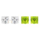 Journee Collection 4 1/2 Ct. T.w. Square-cut Cz Prong Set Stud Earrings Set In Sterling Silver - Light Green/white, Girl's