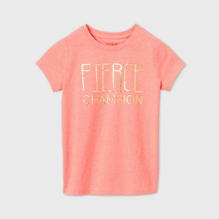Petitegirls' Short Sleeve 'fierce Champion' Graphic T-shirt - Cat & Jack Neon Pink