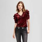 Women's Crushed Velvet Puff Sleeve Top - Mossimo Supply Co. Burgundy