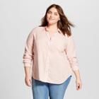 Women's Plus Size Striped Long Sleeve Button-down Shirt - Universal Thread Red X