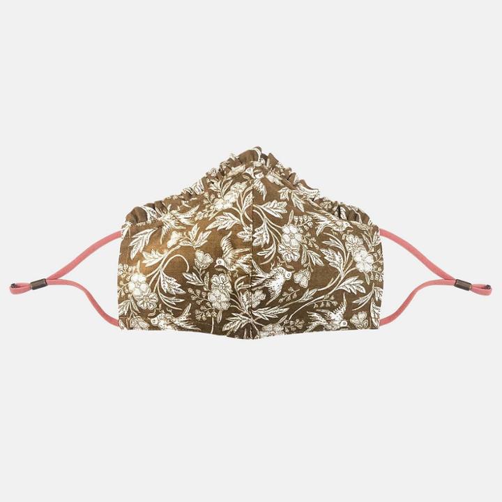 Women's Ruffle Trim Floral Print Face Mask + Hair Twister - Universal Thread Brown