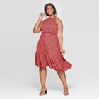 Women's Plus Size Floral Print Short Sleeve Halter Neck Dress - Who What Wear Red
