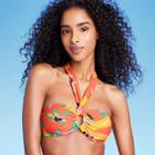 Women's Ring-front Halter Bandeau Bikini Top - Shade & Shore Multi Tropical Print