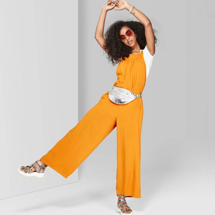 Women's Strappy Square Neck Waistless Woven Jumpsuit - Wild Fable Orange