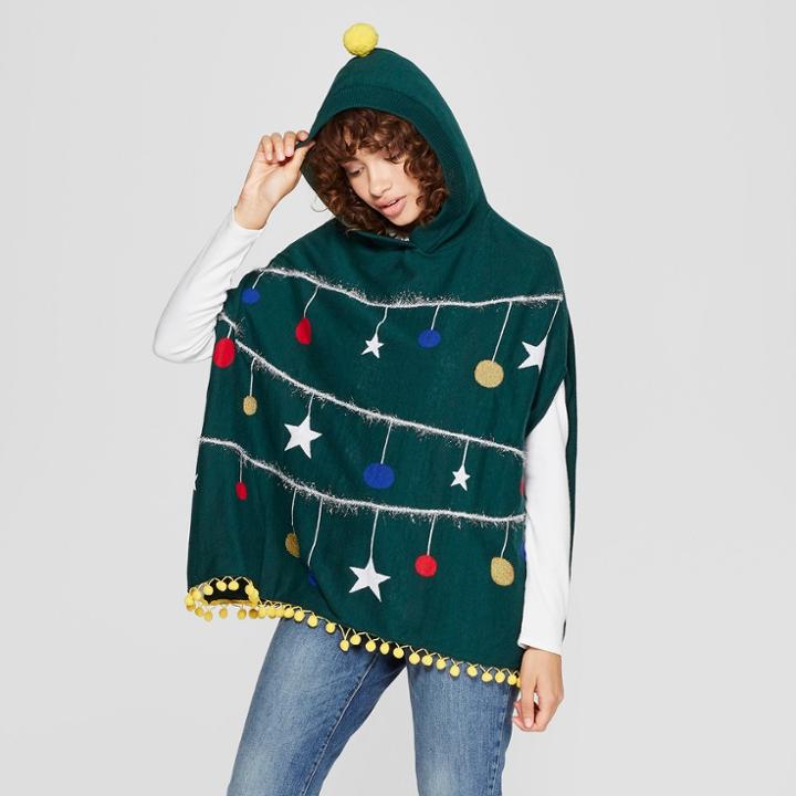 Women's Christmas Tree Poncho - Well Worn (juniors') Green