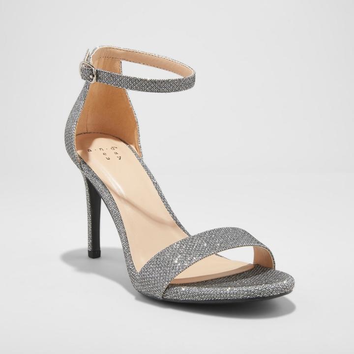 Women's Myla Satin Metallic Stiletto Pump Heel Sandal - A New Day Pewter (silver)