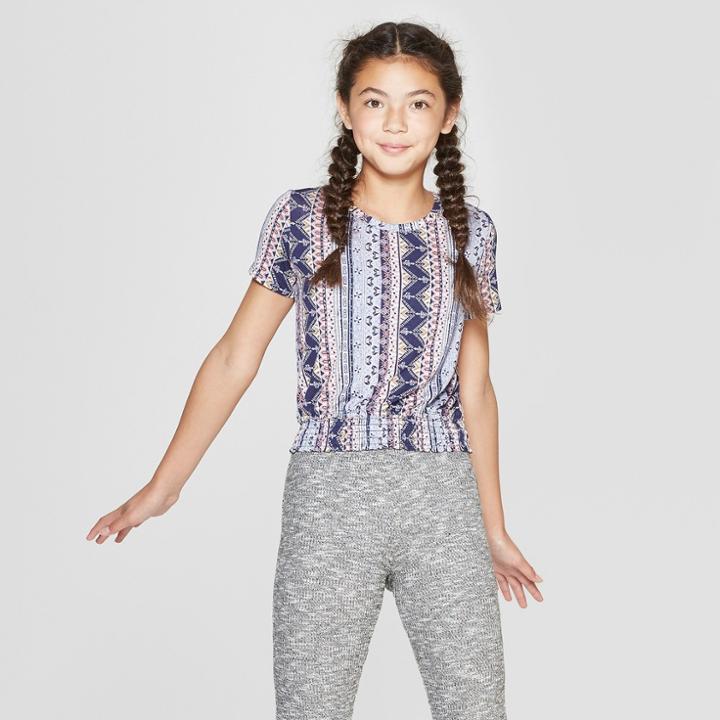 Girls' Short Sleeve Top With Smocked Bottom - Art Class Blue