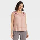 Women's Short Sleeve Embroidered Knit Top - Knox Rose Pink