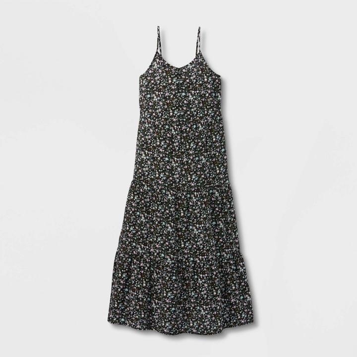 Girls' Floral Button-front Maxi Dress - Art Class Black