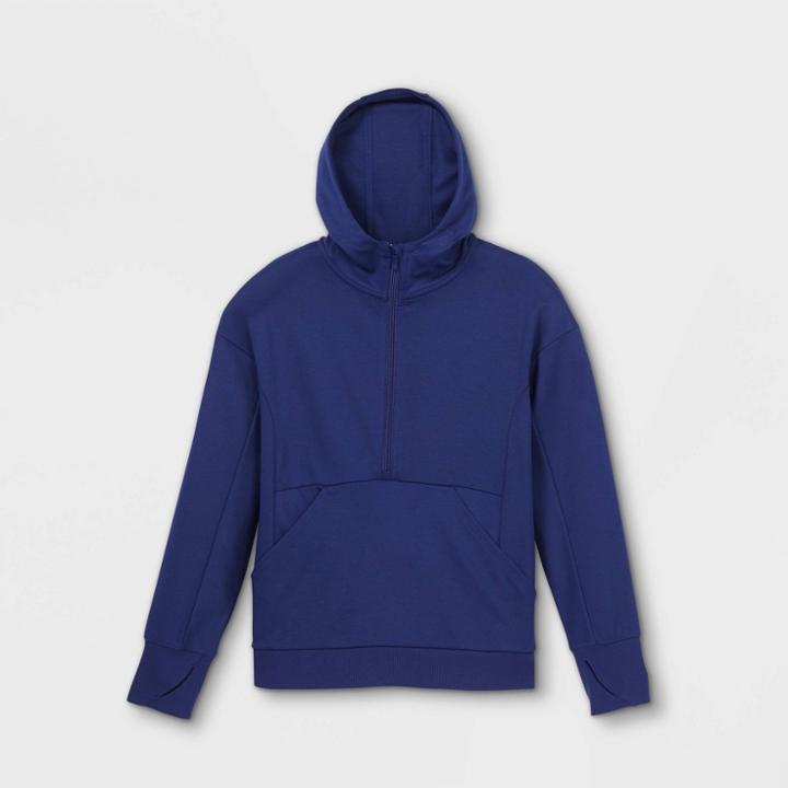 Girls' Ponte 1/2 Zip Hooded Sweatshirt - All In Motion Indigo Blue