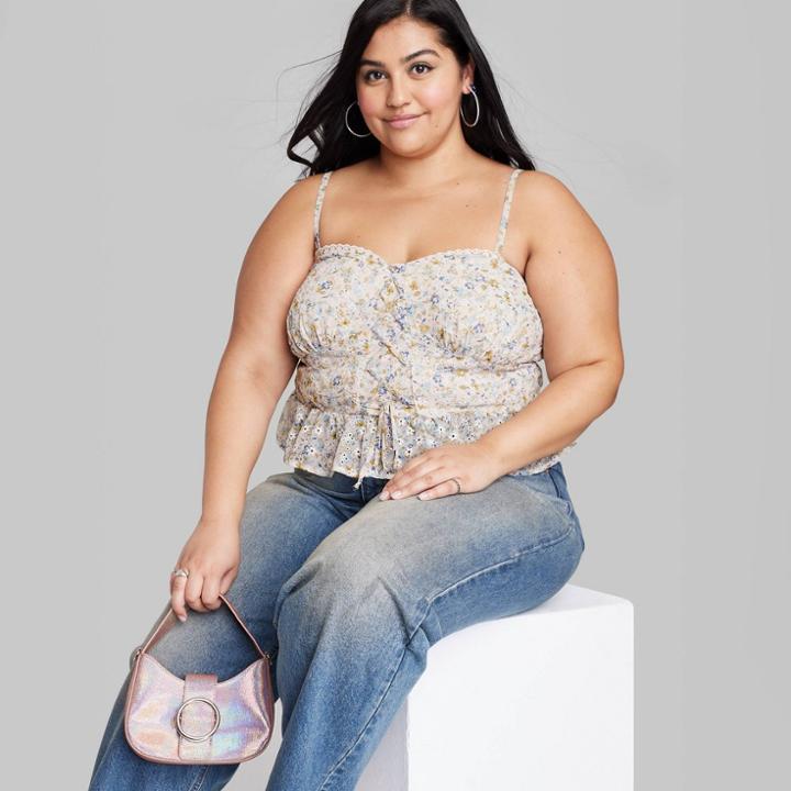 Women's Strappy Lace-up Peplum Tank Top - Wild Fable Floral