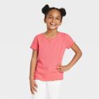 Girls' Short Sleeve Ribbed T-shirt - Cat & Jack Bright Coral Xs, Bright Pink