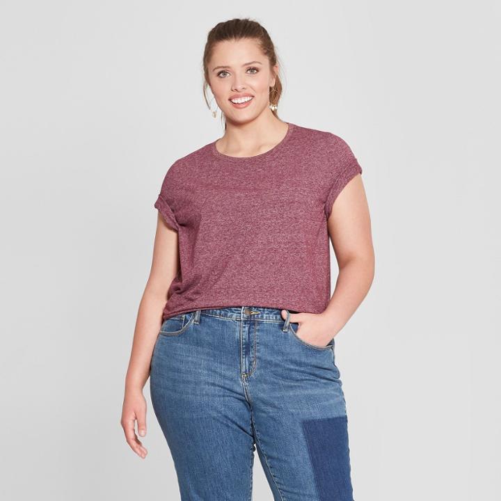 Women's Plus Size Short Sleeve Meriwether Crew Neck T-shirt - Universal Thread Burgundy (red)