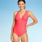 Women's Shirred Strappy Back One Piece Swimsuit - Kona Sol Blazing Coral M, Size: Medium, Blazing Pink