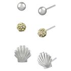 Target Women's Studs Earrings Sterling Silver Three Pairs Ball Fireball & Shell-silver/yellow