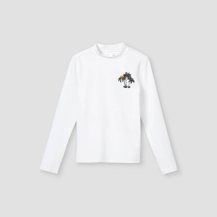 Girls' Palm Long Sleeve Rash Guard Swim Shirt - Cat & Jack White