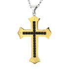 Men's Crucible Gold Plated Stainless Steel Black Cubic Zirconia Cross Pendant Necklace