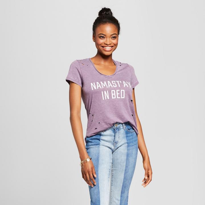 Women's Namastay In Bed Destructed Graphic T-shirt - Grayson Threads (juniors') Purple M,