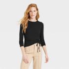 Women's Long Sleeve Side Ruched T-shirt - A New Day Black