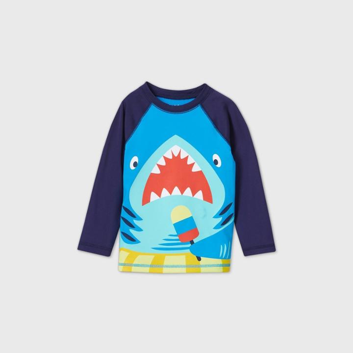 Toddler Boys' Shark Popsicle Long Sleeve Rash Guard Swim Shirt - Cat & Jack Navy