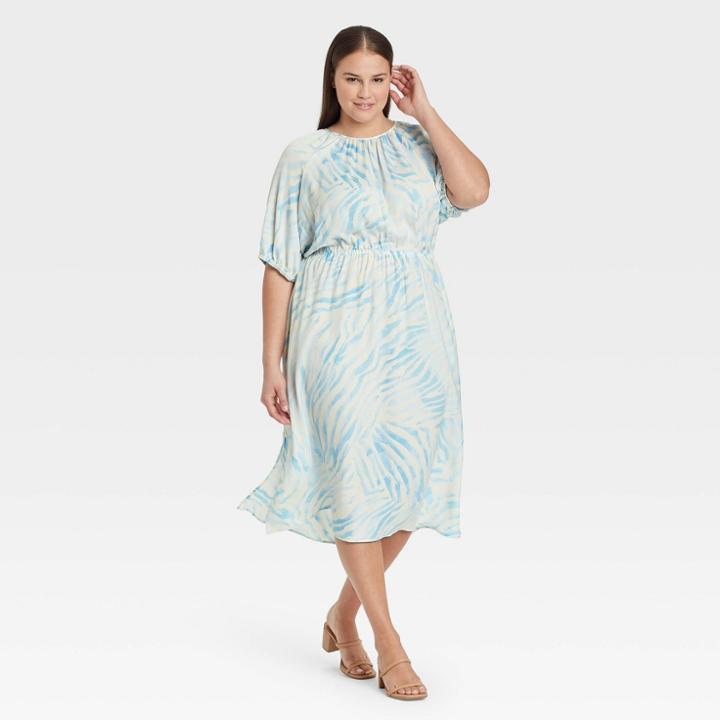 Women's Plus Size Raglan Short Sleeve Dress - Who What Wear White Zebra