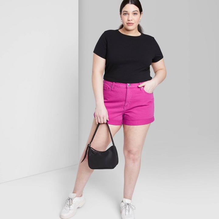 Women's Plus Size Super-high Rise Rolled Cuff Mom Jean Shorts - Wild Fable Pink