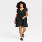 Women's Plus Size Ruffle Short Sleeve Eyelet A-line Dress - Knox Rose Black