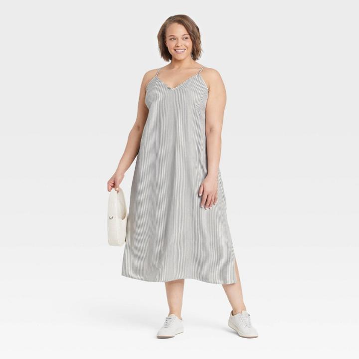 Women's Plus Size Slip Dress - A New Day Cream/navy Striped 4x, Ivory/blue