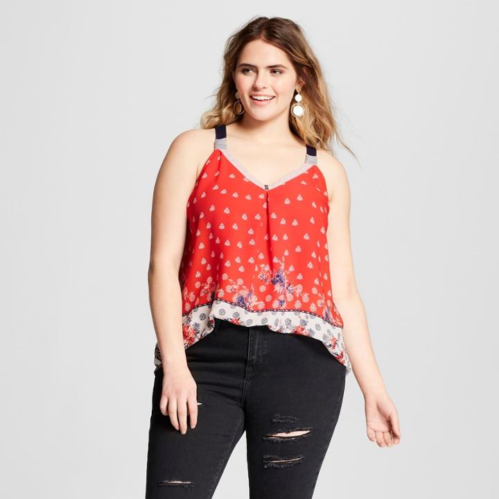 Women's Plus Size Mixed Media Tank Top - Xhilaration Red