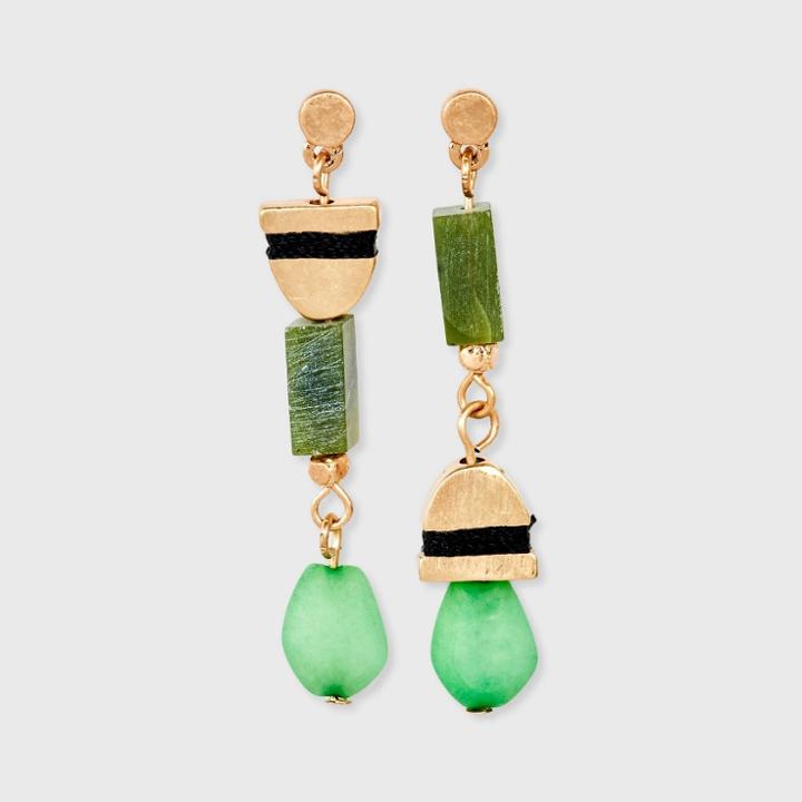 Semi-precious Aventurine And Jade Mismatch Linear Earrings - Universal Thread Dark Green