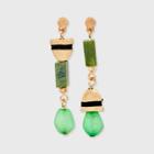 Semi-precious Aventurine And Jade Mismatch Linear Earrings - Universal Thread Dark Green