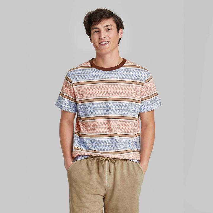 Men's Printed Regular Fit Short Sleeve Crewneck T-shirt - Original Use Brown/jacquard