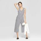 Women's Striped Sleeveless Knit Tie Front Wide Leg Jumpsuit - Universal Thread White/blue