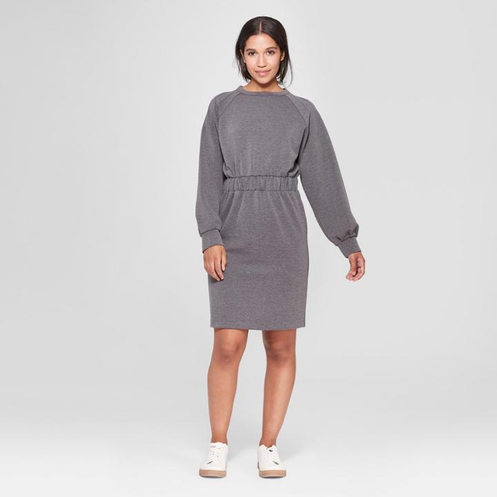 Women's Long Sleeve Shoulder Seam Sweatshirt Dress - Prologue Gray