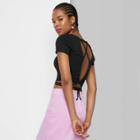 Women's Short Sleeve Lace-up Back Baby T-shirt - Wild Fable Black