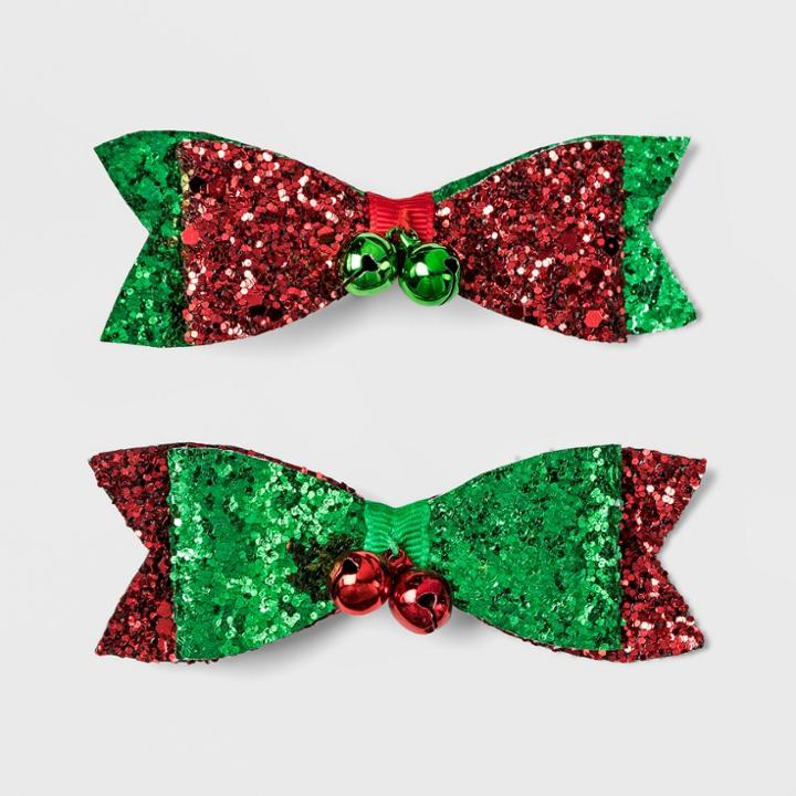 Target Bow Hair Clips - Red/green