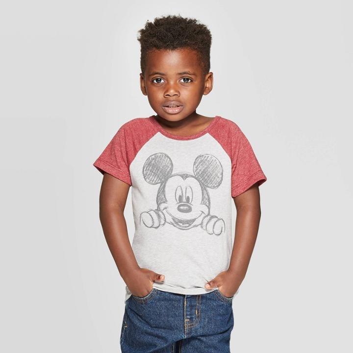 Toddler Boys' Disney Mickey Mouse Short Sleeve T-shirt - Burgundy