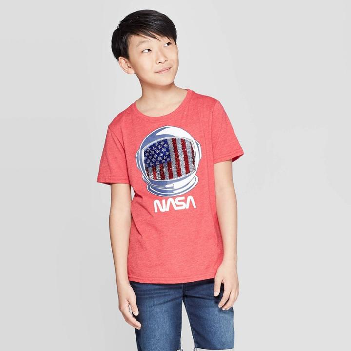 Boys' Americana Nasa Flip Sequin Short Sleeve T-shirt - Red