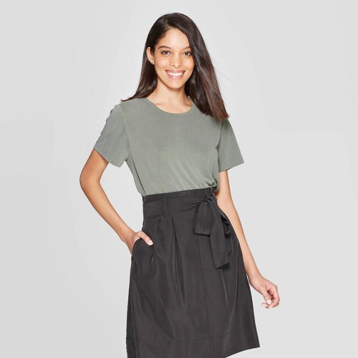 Women's Easy Fit Short Sleeve Crewneck T-shirt - A New Day Olive (green)