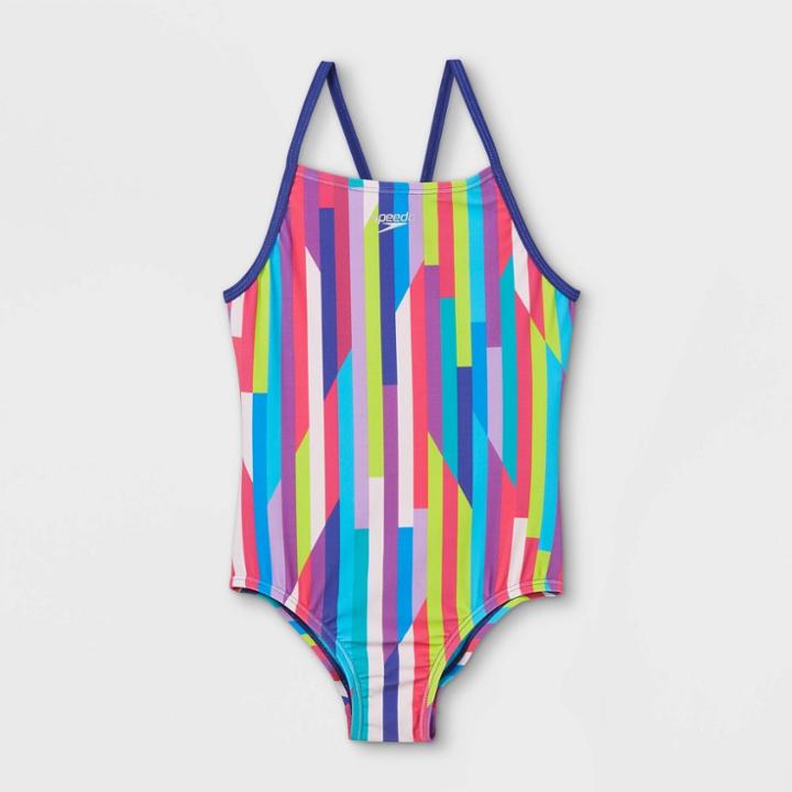 Speedo Girls' Striped One Piece