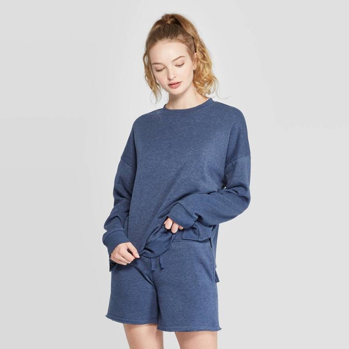 Women's Cozy Lounge Crew Sweatshirt - Colsie Navy L, Women's, Size: