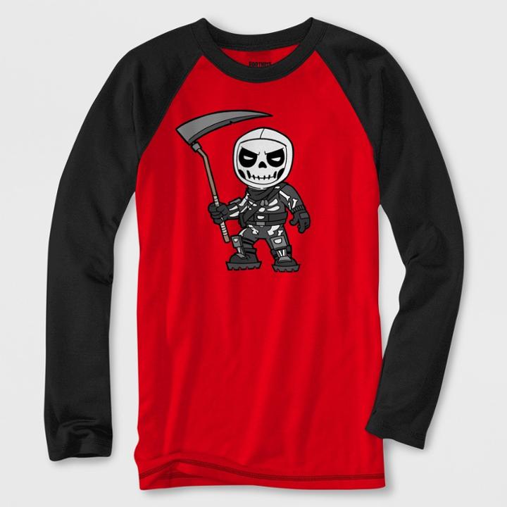 Mad Engine Boys' Fortnite Skeleton Long Sleeve Raglan Graphic T-shirt - Red/black S,