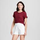 Women's Short Sleeve Ruffle T-shirt - A New Day Burgundy (red)
