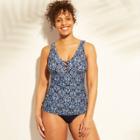 Women's Cross Front Tankini Top - Kona Sol Blue Tile Print